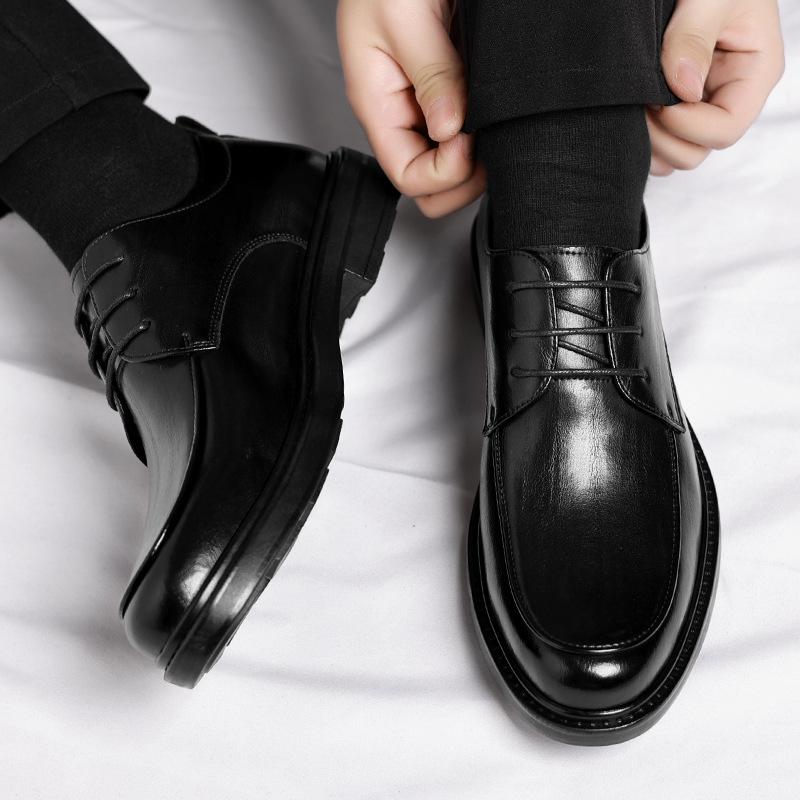 Fashion Autumn New Lace Black Dress Shoes for Men Fashion Casual New Designer Leather Shoes Male British-style Groom Wedding Shoe Man