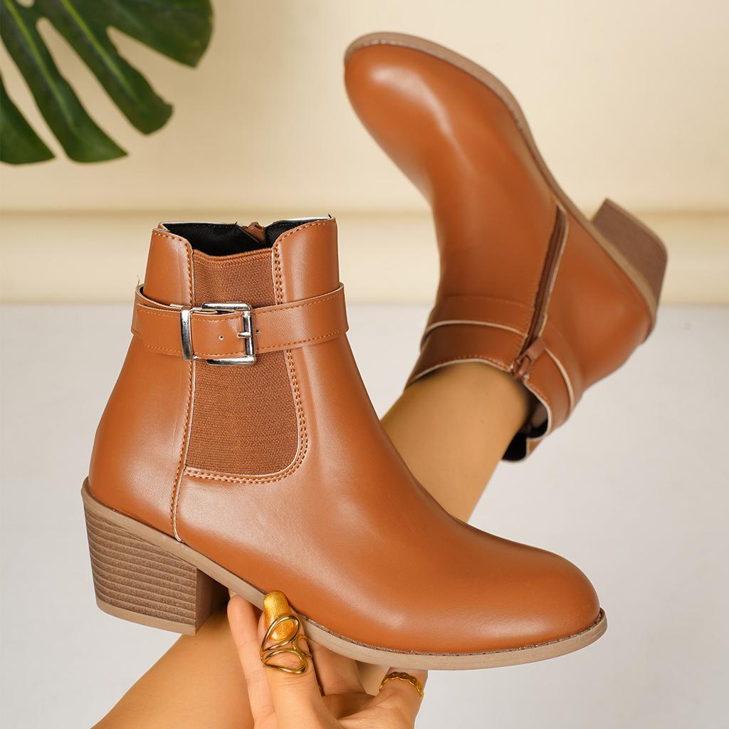Women's Vintage Round Toe Block Heel Boots, Fashionable Fall Winter Short Boots