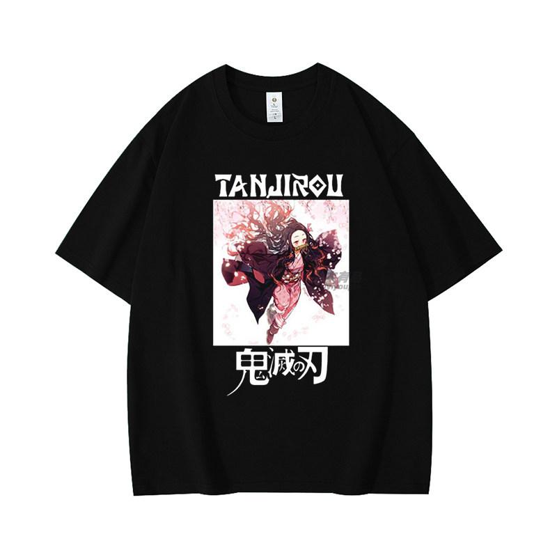 2026 New Demon Slayer Tanjiro Nezuko Pure Cotton Loose Shortsleeved Tshirt for Men and Women