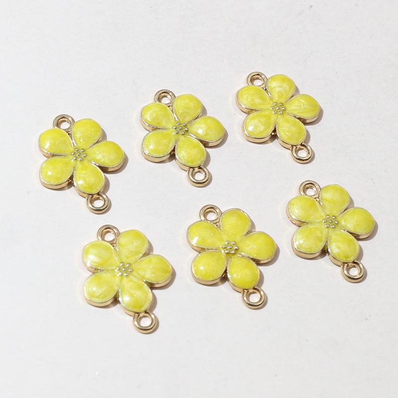 20pcs Enamel Flower Pendant Connector Charms 19x14mm Double Loops DIY Jewelry Making Accessories Findings for Necklace Bracelet