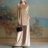 Fall Winter Chunky Velvet Loose Fit High Neck Ripped Hem Top Wide Leg Pants Set