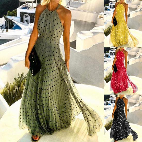 Rochie halter pentru femei, sexy, cu tiv larg, cu imprimeu cu buline, rochie pentru banchet