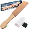 Leather Strop Paddle Type Cowhide Knife Sharpener White & Blue Compounds, Finishing Polish, Double-Sided, Standard Size, Brown