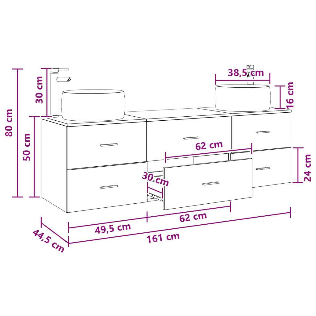 Bathroom Furniture Set 3 Pcs Black 49.5 X 44.5 X 66 Cm