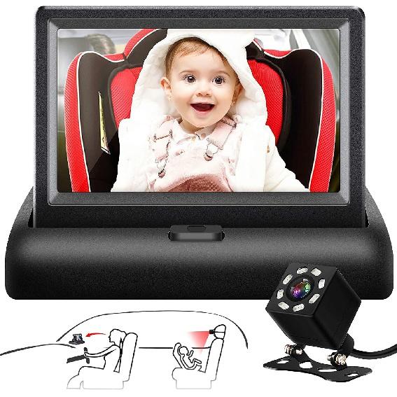 

Baby Car Mirror, Shybaby 1080P Camera Monitor with Handbell Toy, 4.3 HD Wide View Seat Mirror Night Vision Function to Observe Baby s Every