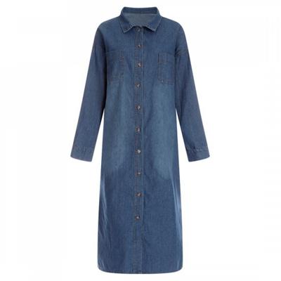 Shop Women Mark Collar Denim Long Shirt DreSs Dark Blue Ss Wdr 2746