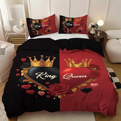 3pcs Love Couple Pattern Printed Bedding Set, 1*quilt Cover+2*pillowcase, Suitable for Couples and Adults Bedrooms