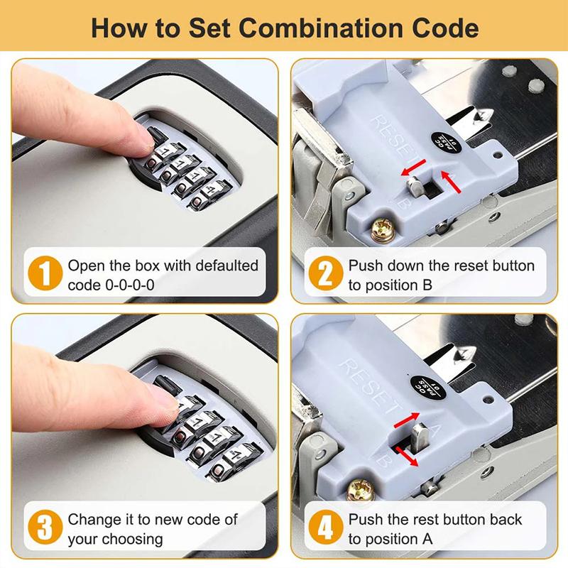 Metal Material Password Lock Storage Box Outdoor Waterproof Wall Mount 4 Digit Password Key Box Anti Theft Lock Safe Box