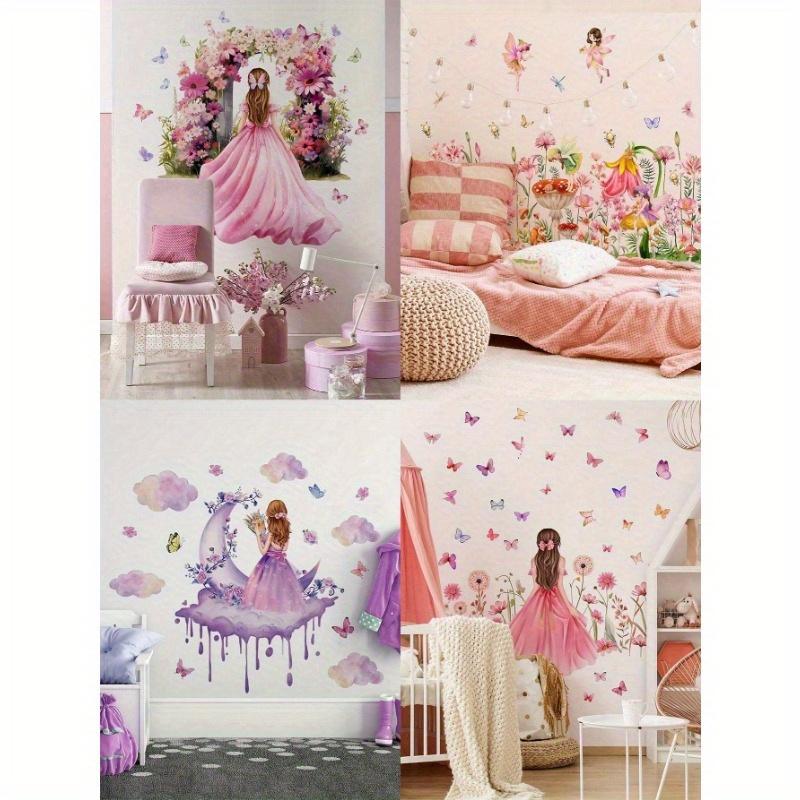Pink Purple Floral Fairy Butterfly Girls Wall Stickers for Living Room Bedroom Sofa Decor Self-Adhesive Vinyl Decal for Home Festival Decor Stickers