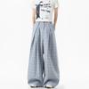 American light blue plaid pants men's and women's summer retro lazy wind pleated casual pants trendy brand relaxed wide-leg trousers