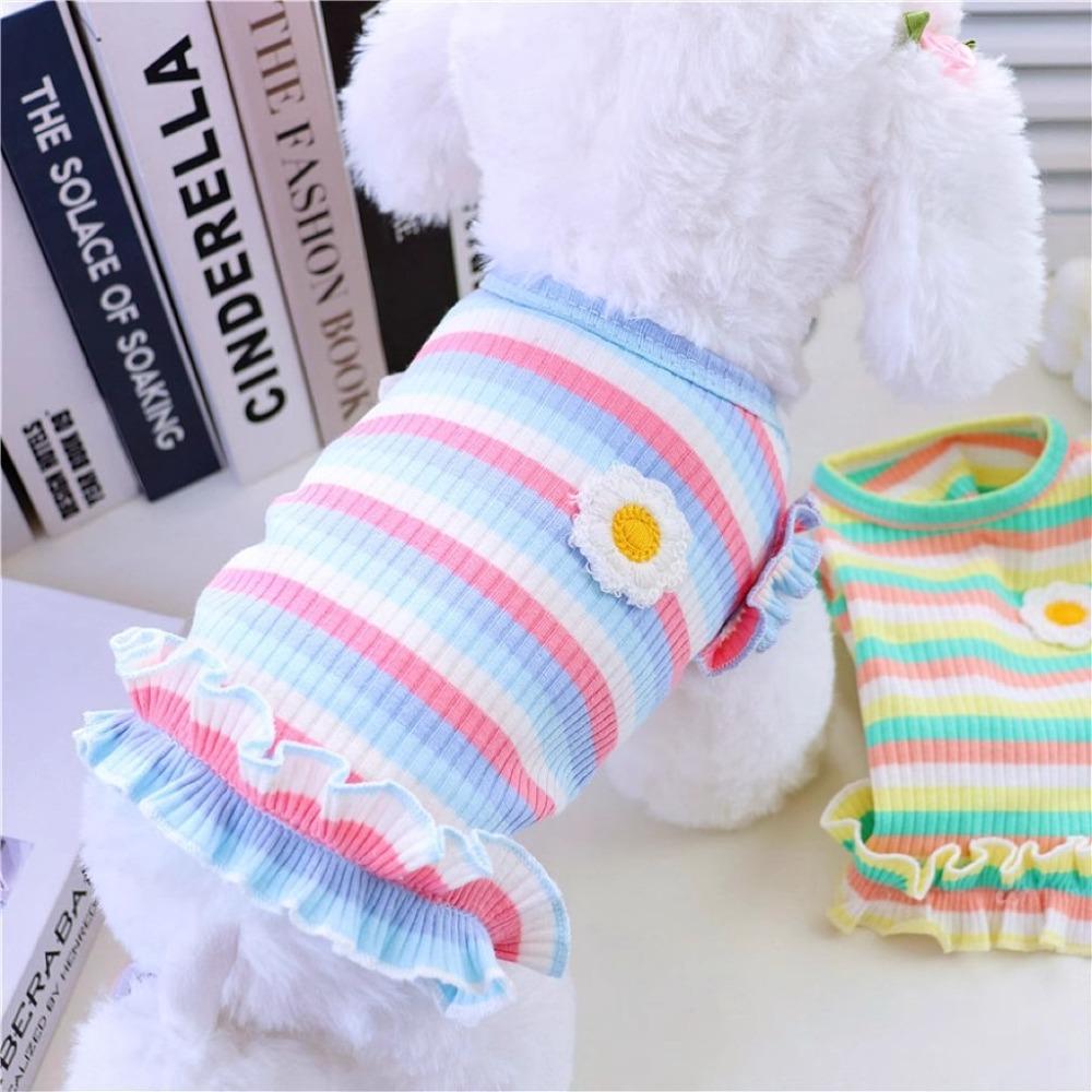 Soft Dog Striped T Shirt Comfortable Pet Dog Dress Cartoon Puppy Clothes  Bichon