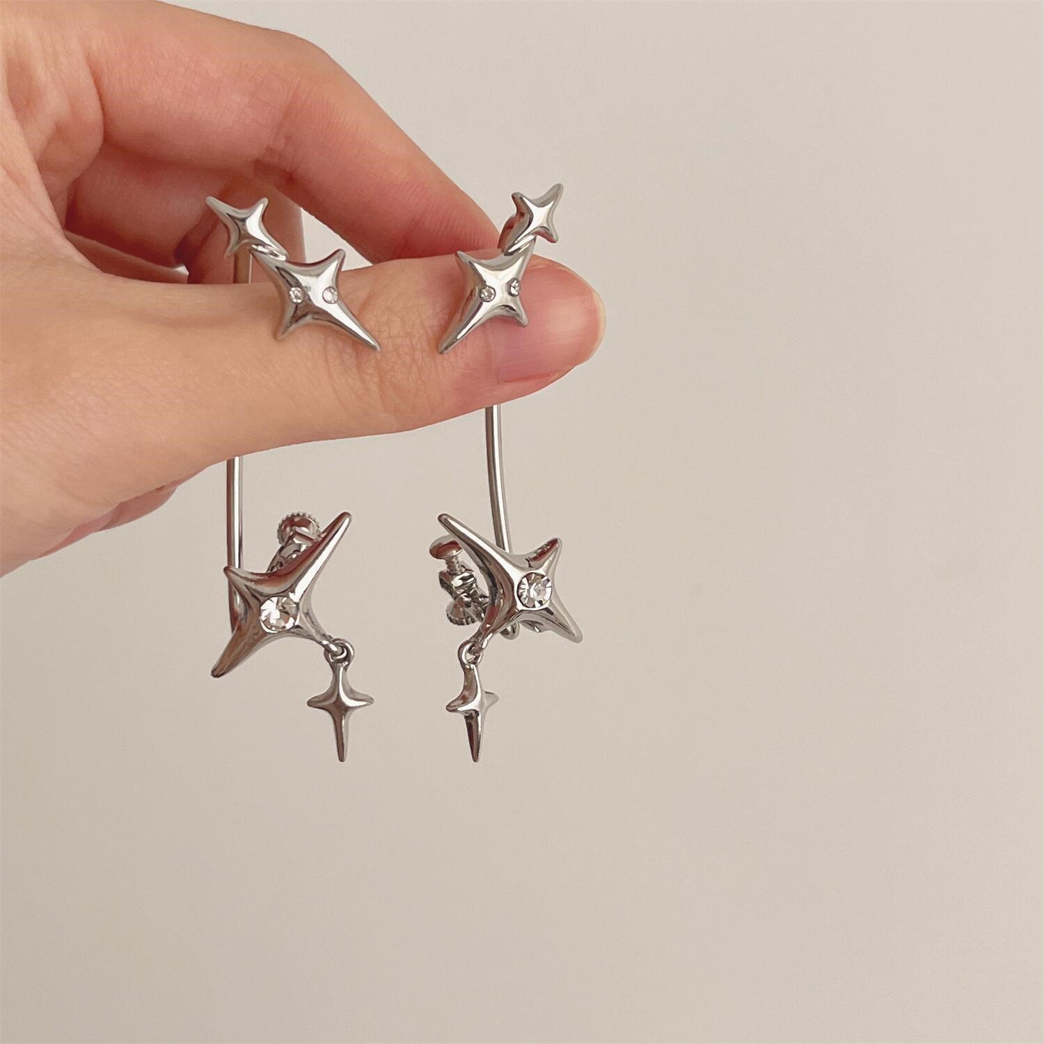 

Small Niche Design Star Shaped Ear Bone Clip, Zircon Ear Hanging Earrings Without Ear Holes, Sweet And Cool Style Personalized Earrings серебряный
