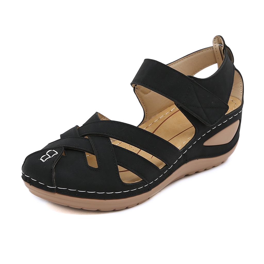 Baotou Schuhe rutschfeste große Sandalen Keilabsatz Damenschuhe Klettschuhe außerhalb der Nählinie