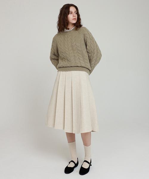 Lingseoul Wool Pintuck Skirt-Ivory