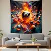 Billiard 8 Ball On Pool Table Surrounded by Fire and Flying Balls Dramatic Wall Tapestry Pool Art Decor for Game Room Bar Man Cave Gift