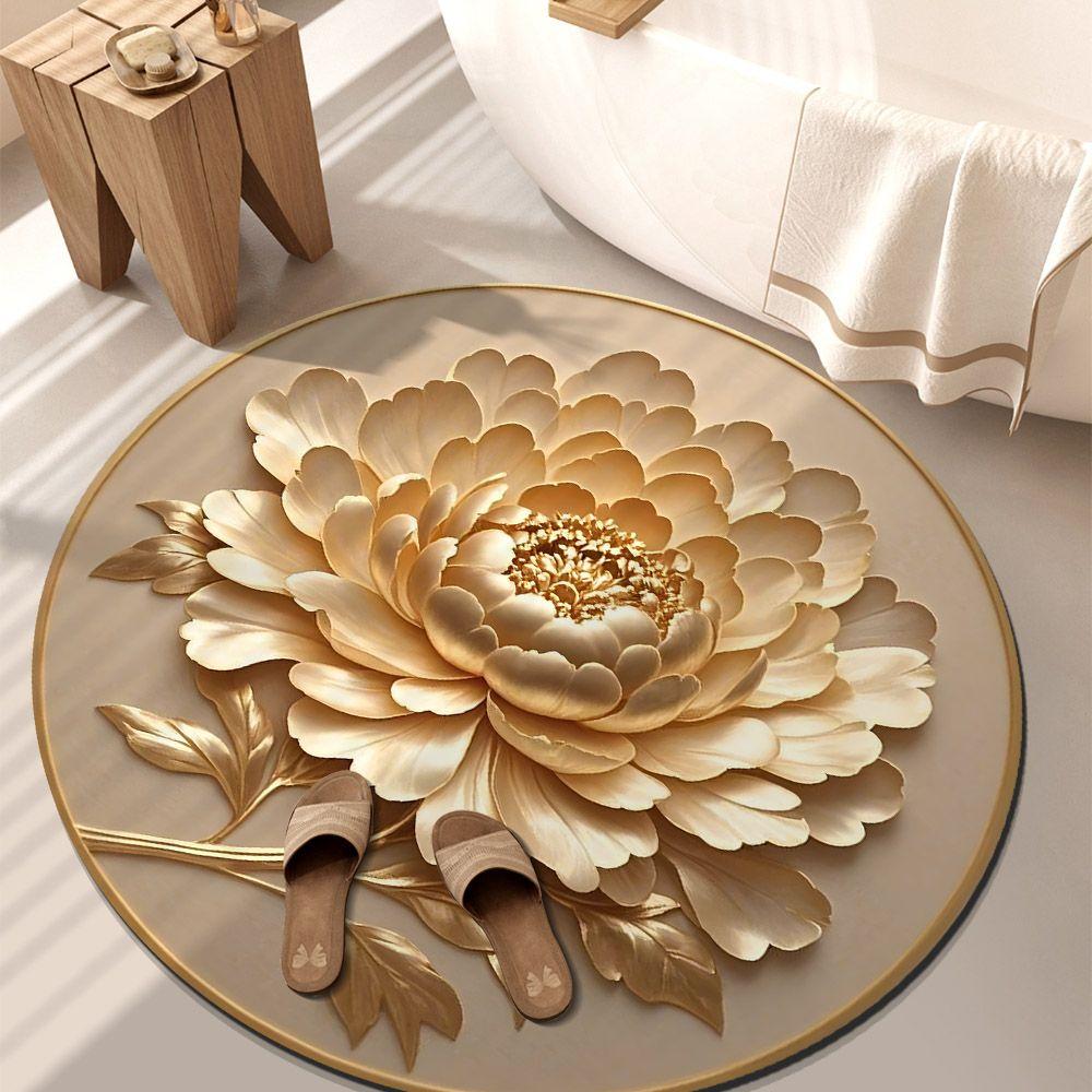 Living Room Home 3D Carpet Flower Floor Mat Carpet Circular Home Peony Flower Petal Shaped Mat