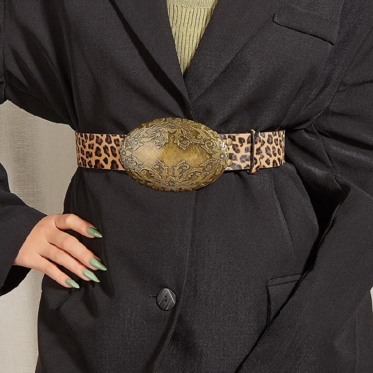 Retro Leopard Print Waist Belt for Lady Girls Fashion PU Leather Waist Band Vintage Waist Ornament Decorative Girdle