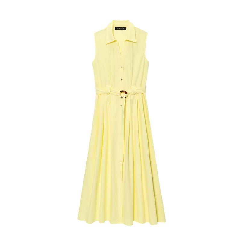 

Kaslead New Women clothes Western Style Fashion With Belt Poplin Midi Dress 5029165 Yellow L