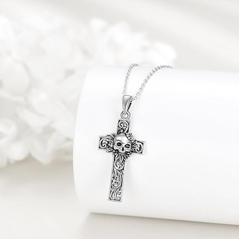 Gothic Skull Cross Necklace With Geometric Pendant For Men And Women