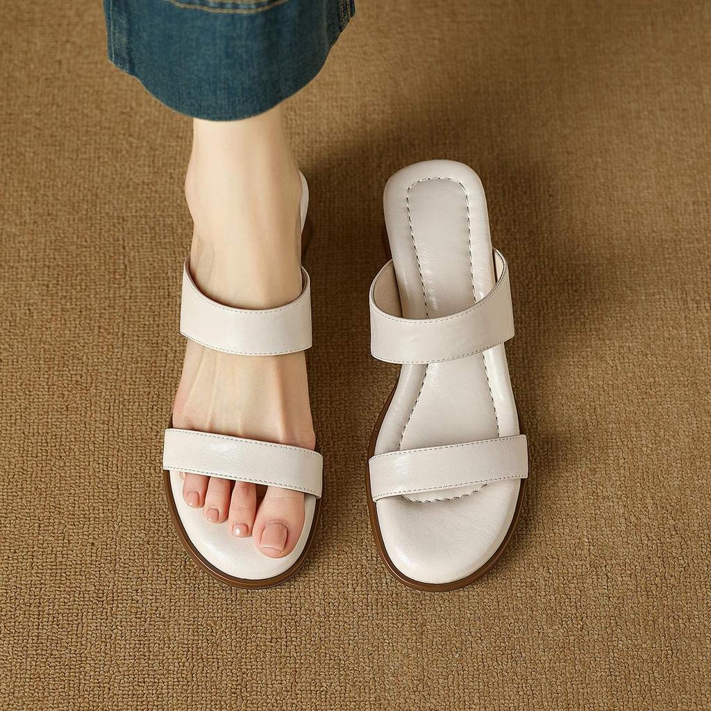 Krazing Pot Mules Cow Skin Thick Heels Peep Toe Street Wear Summer Size 42 Concise Style Elegant Women Sandals