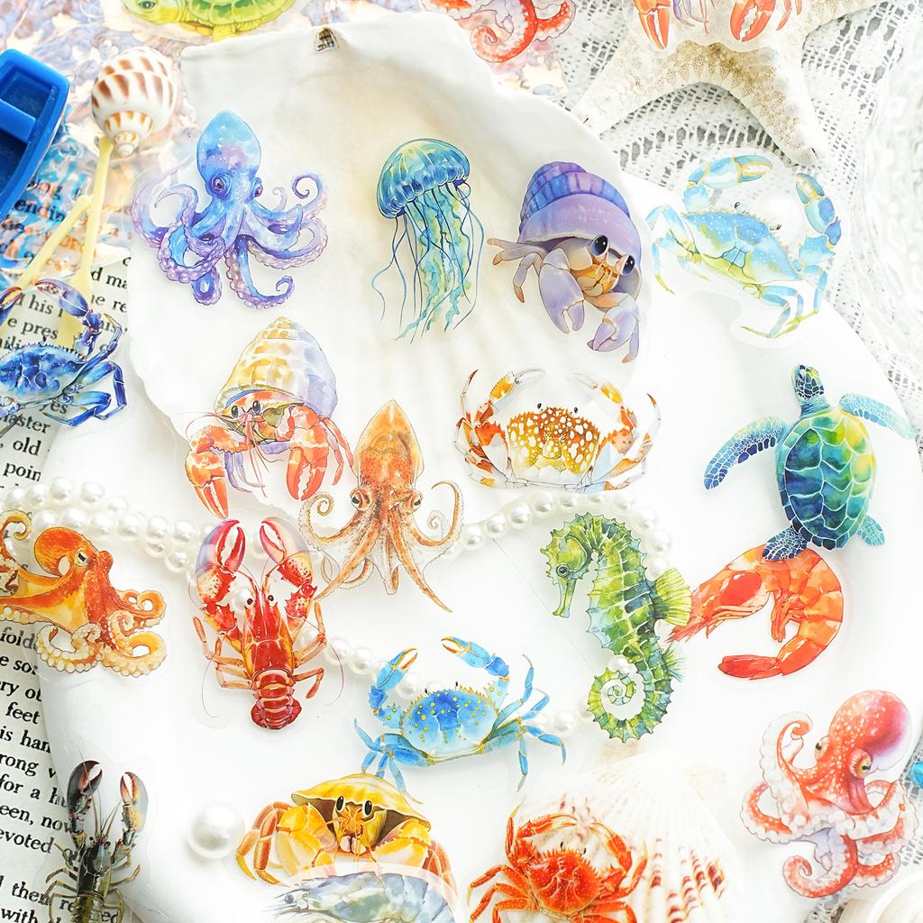 50 Sheets Underwater Animal Theme PET Sticker DIY Handbook Scrapbooking Journal Glass Bottle Photo Frame Decorative Stickers