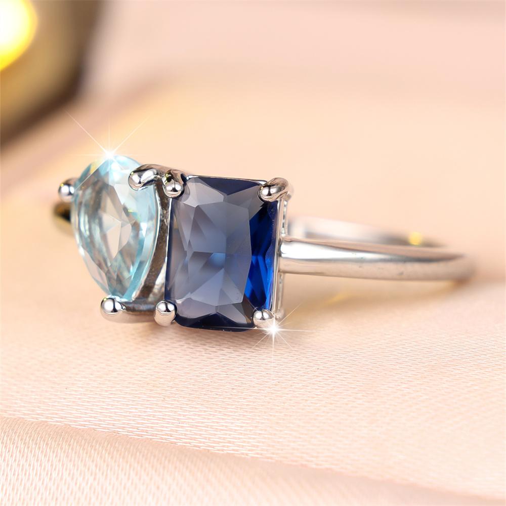 Aqua Blue Crystal Zircon Trendy Water Drop Stone Rings For Women Vintage CopperColor Engagement Bands Wedding Jewelry Accessory