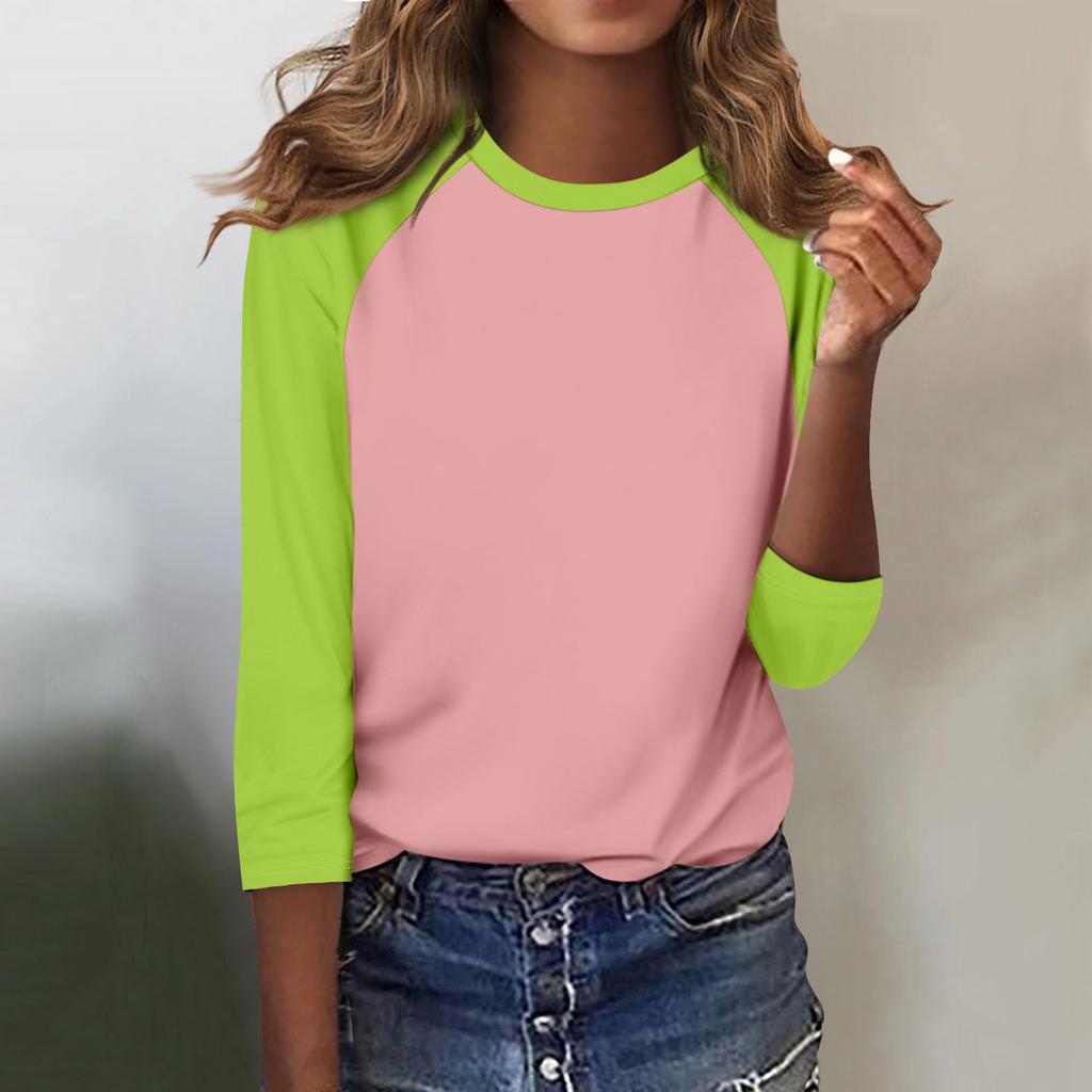 Shirt für Damen, modisch, lässig, Raglan-Ärmel, Rundhalsausschnitt, 3/4-Ärmel, lockeres bedrucktes T-Shirt, Damenoberteil