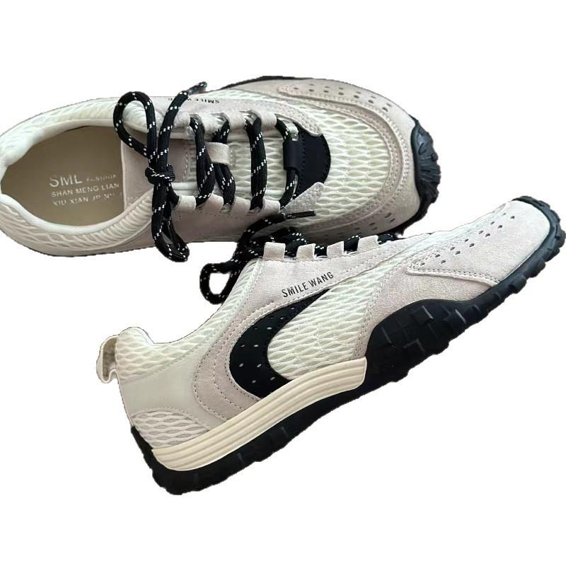 Autumn new leather mesh soft-soled German training shoes women's versatile color matching fashion casual height-increasing sports Forrest Gump shoes