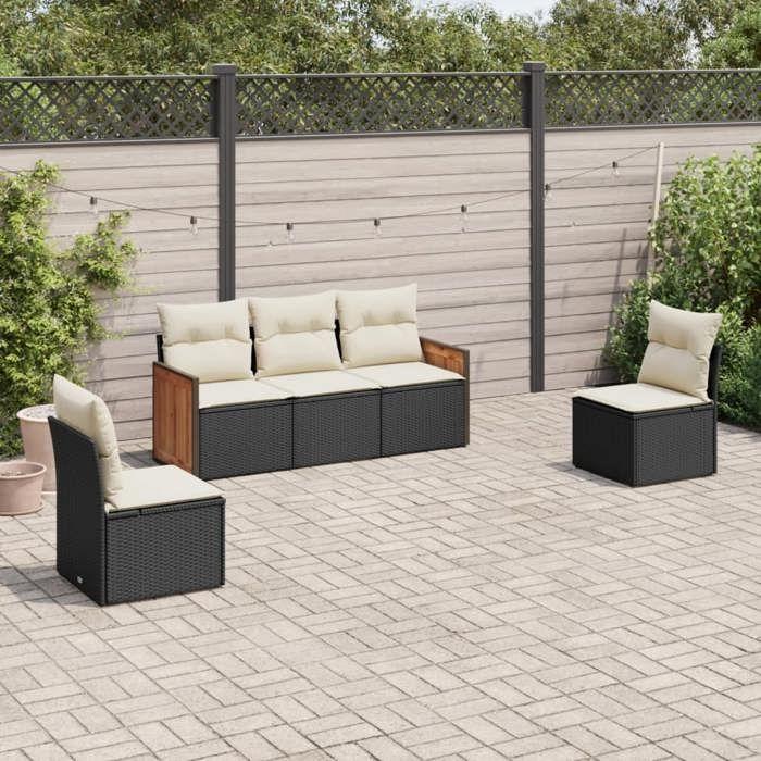 VidaXL Garden Lounge Set 5 Pcs with Cushions Black Braided Resin 3259928