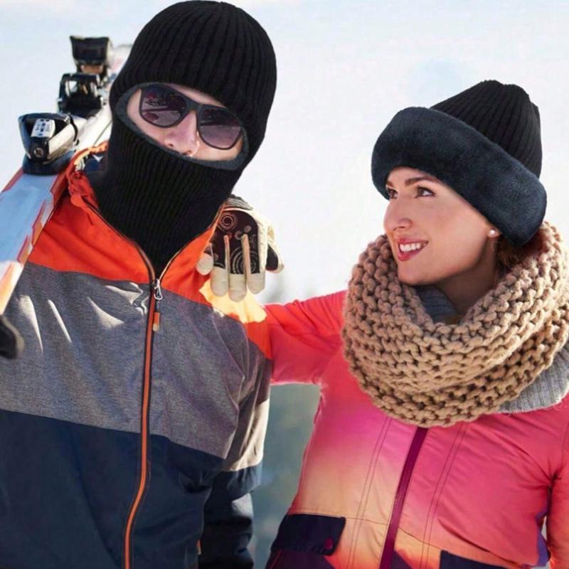 1Pcs/Set Men's Thermal Hat Winter Knitted Windproof Full Face Mask Balaclava, Knitted Hat with Neck Cover, Warm Thermal Lined Men and Women
