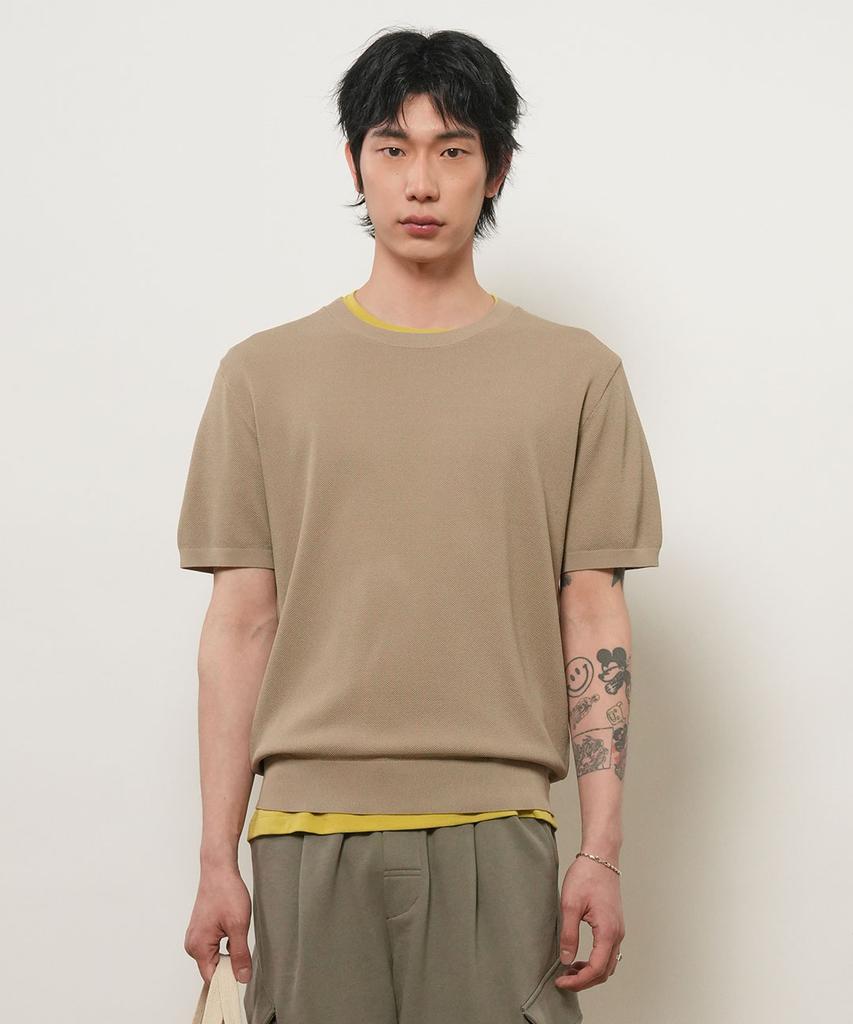 GENERALIDEA Man Temperature Cut Cool Classic Crew Neck Half Knit [Taupe] / Gf2Mkp022