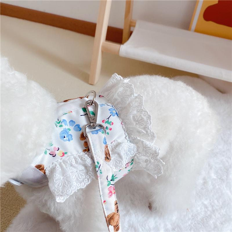 Professional Dog Cat Harness Leash Set Adjustable Lace Floral Pet Harness Vest Cute Puppy Dog Princess Dress Skirt Walking Lead Chihuahua