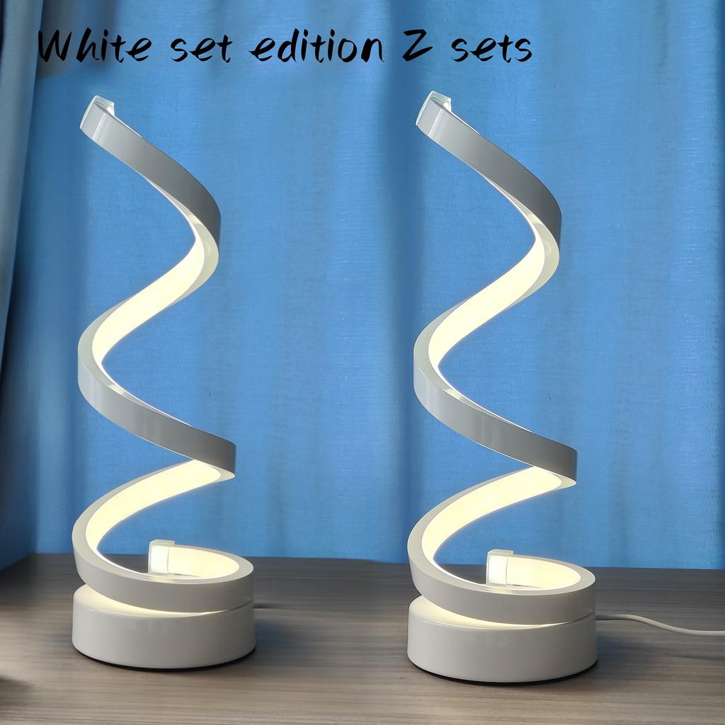 2 spirallampebordlamper: moderne geometrisk design, dimbar, USB-drevet, egnet for soverom, studierom, stuer og som gaver