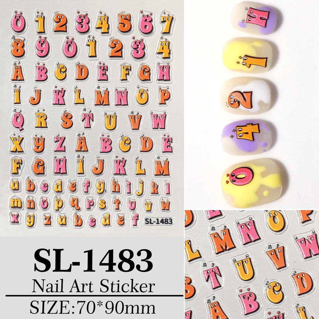 INS Style Cute Cartoon Letter & Number Nail Art Stickers for DIY Journals & Accessories