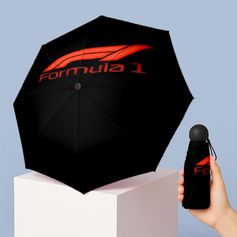 F1 Printed 5?Fold Mini Umbrella 8?Rib Windproof Compact Umbrella For Women Pocket Carry