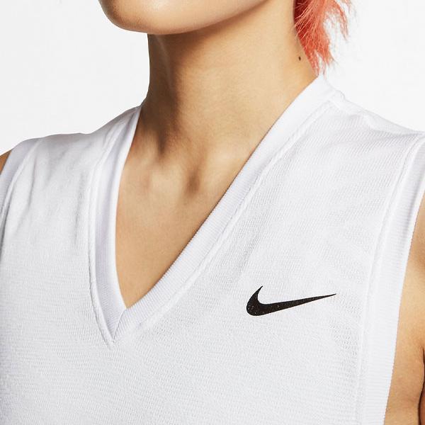 Nike Solid Color V-Neck Tennis Training Slim Fit Sleeveless Dress Women dress White AT5105-100