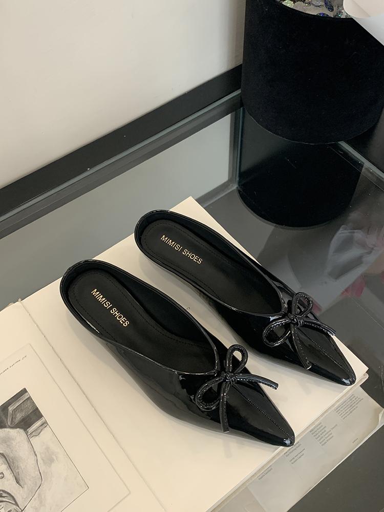 Female Pointed Toe Footwear New 2025 Pumps Women Low Heel Shoes Mules Butterfly-Knot Shallow Ladies Heel Shoes Slides