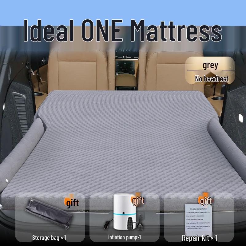 

Ideal ONE Car Bed Inflatable Mattress: Trunk Air Cushion Sleeping Pad for Vehicles. Gray with no headrest