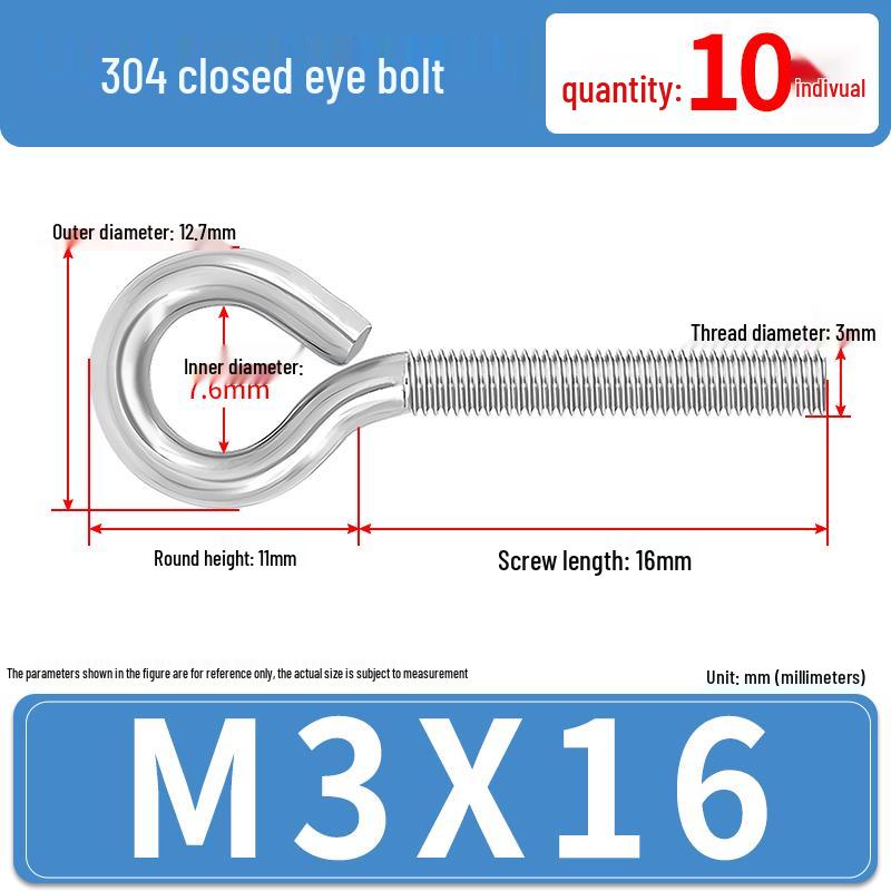 304 Stainless Steel Eyebolt with Ring Hook – Machine Thread Closed Eye Bolt (M4 M5 M6 M8)