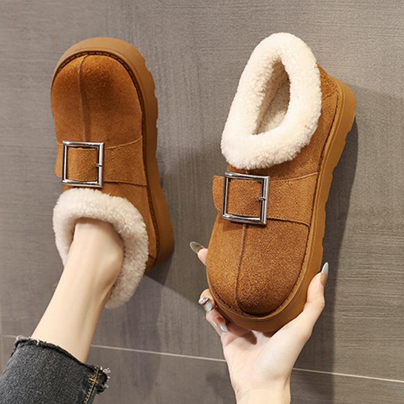 2025 Winter Shoes Women Suede Boots Warm Plush Flat Non-slip Cold Winter Fashion Ladies Ankle Snow Boots Black Yellow