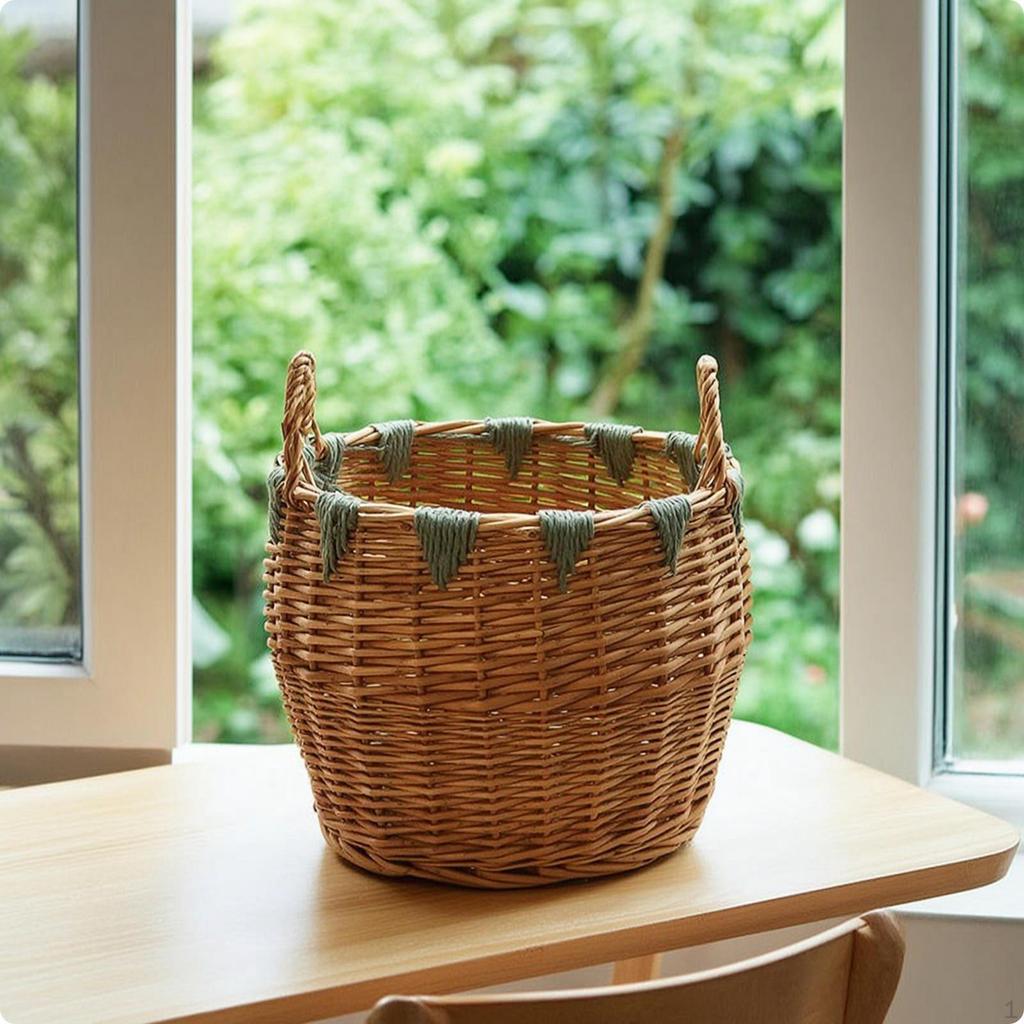 Handwoven Wicker Storage Basket OpenTop Woven with Handles for Living Room, Kitchen, Entryway