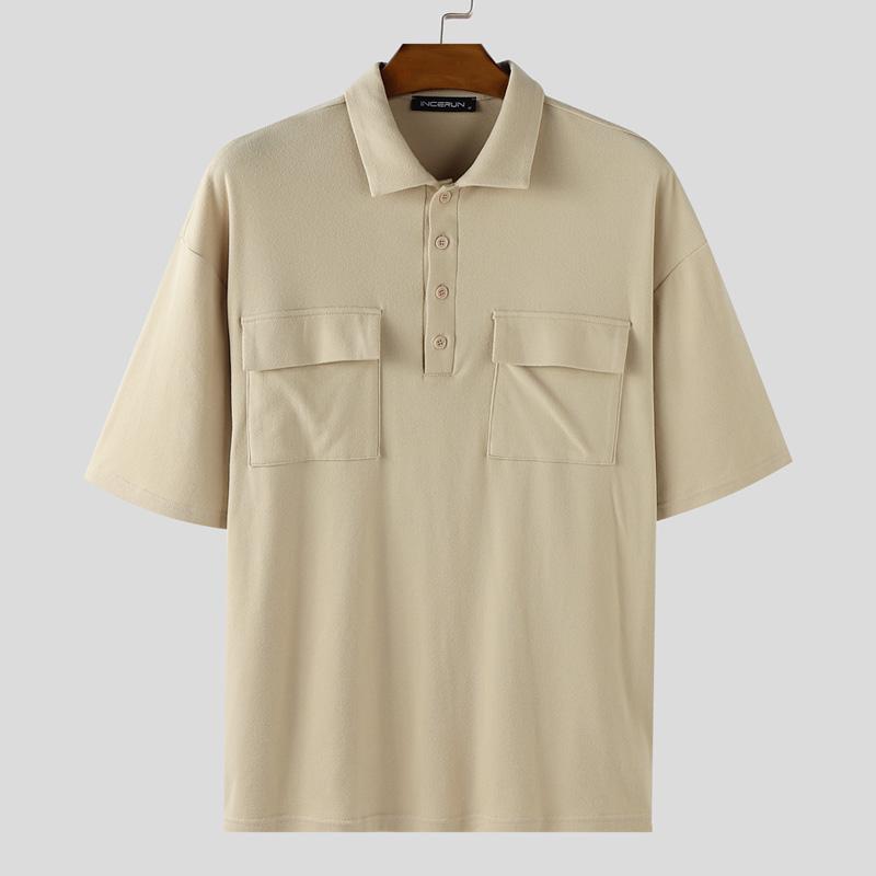 

INCERUN Мужские футболки с отложным воротником, с коротким рукавом, повседневные, оверсайз 2XL абрикосовый