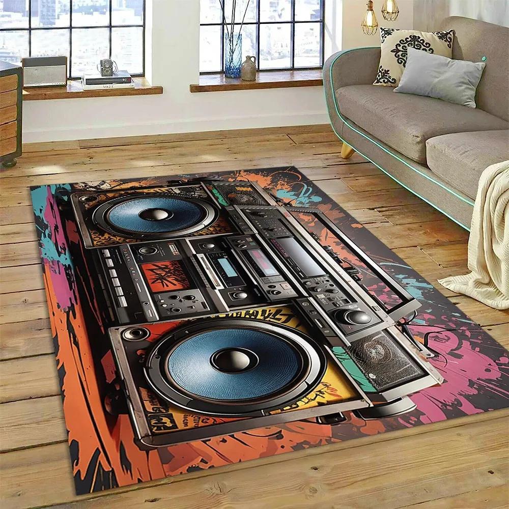 Retro Cassette Tape Carpets for Living Room Decoration Home Hallway Balcony Bathroom Mat Non Slip Parlour Sofa Large Floor Rug