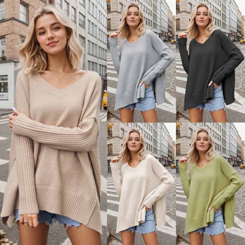 Knitwear Sweater Sexy Pullover Plus Size V-neck Fashion Women's Clothing