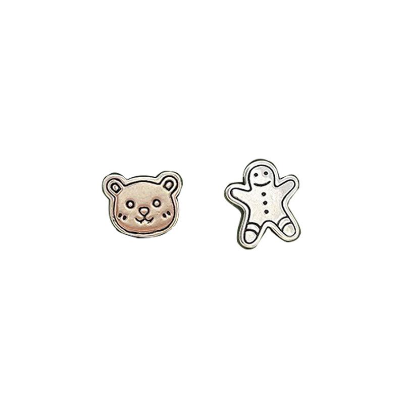 S925 Silver Cute Gingerbread Man & Bear Stud Earrings - Versatile Christmas Gift for Women