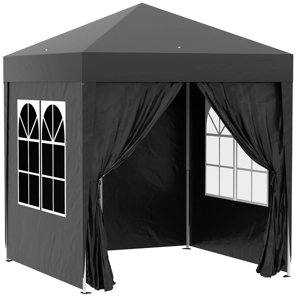 Faltpavillon, Biergartenpavillon, 4 abnehmbare Seitenwände, 2 Fenster, Metallgestell, 2 x 2 m, Schwarz