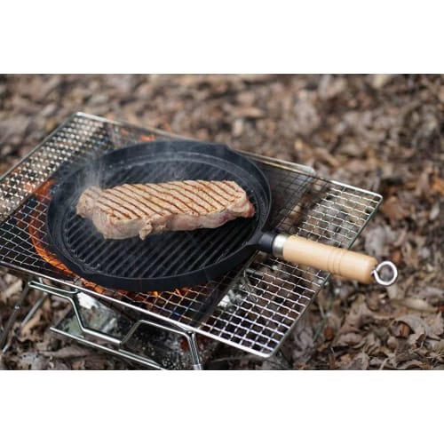 Ikenaga Iron Works Grill Pan with Wooden Handle, Induction and Gas Compatible, 26cm