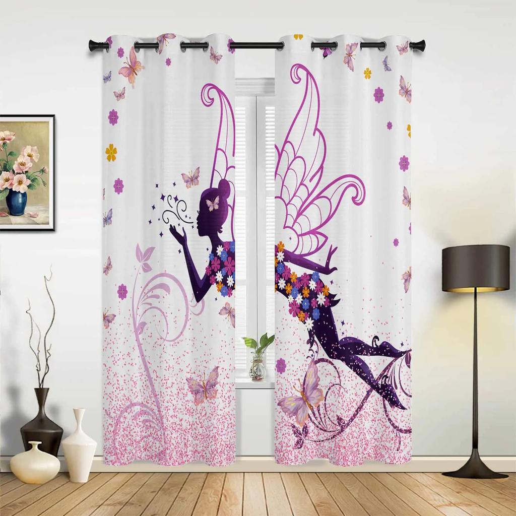 Butterfly Woman Fantasy Flower Petals Window Curtains Home Decor Living Room Curtains Kid's Room Cortinas For Kitchen Bedroom