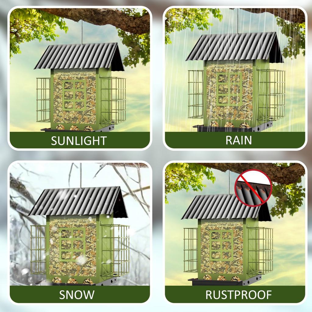 Hängender mehrschichtiger Metall-Vogelfutterspender für den Außenbereich Outdoor Eichhörnchen-sicherer hohler Eisen-Futterspender