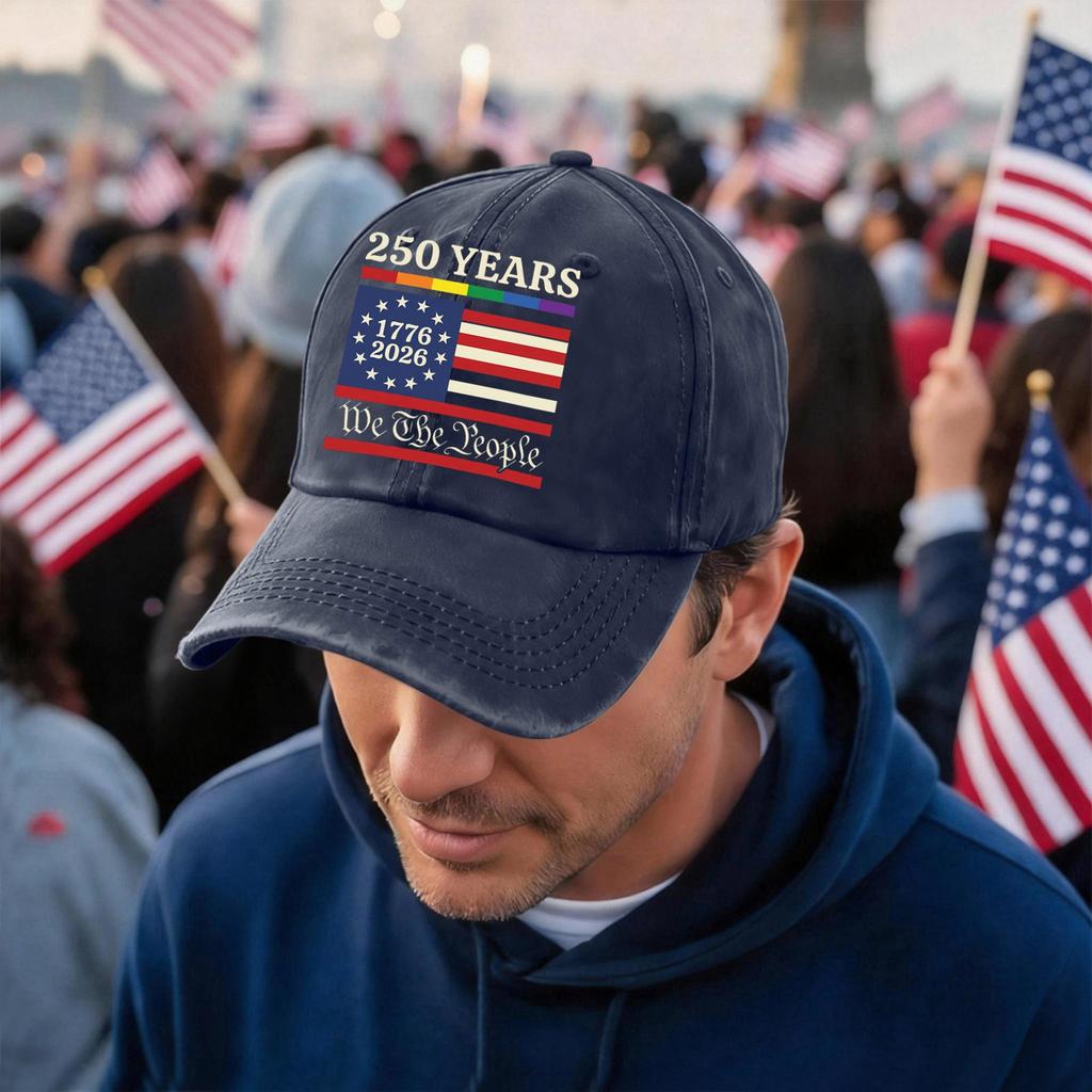 Unisex 250 Years Anniversary Baseball Cap with Vintage Washed Finish and Embroidered We The People Print Adjustable Fit
